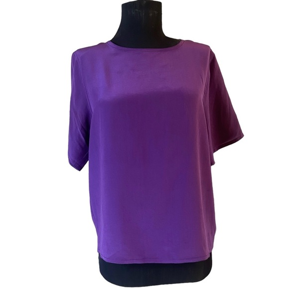 Vintage Classix Short Sleeve Purple Silk Blouse Small - Picture 7 of 13